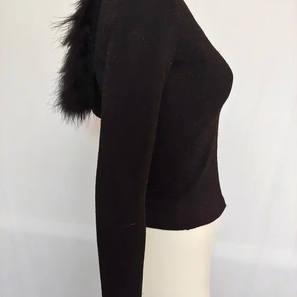 Black and gold fleck zip sweater hoodie with boa trimmed hood - Picture 6 of 11